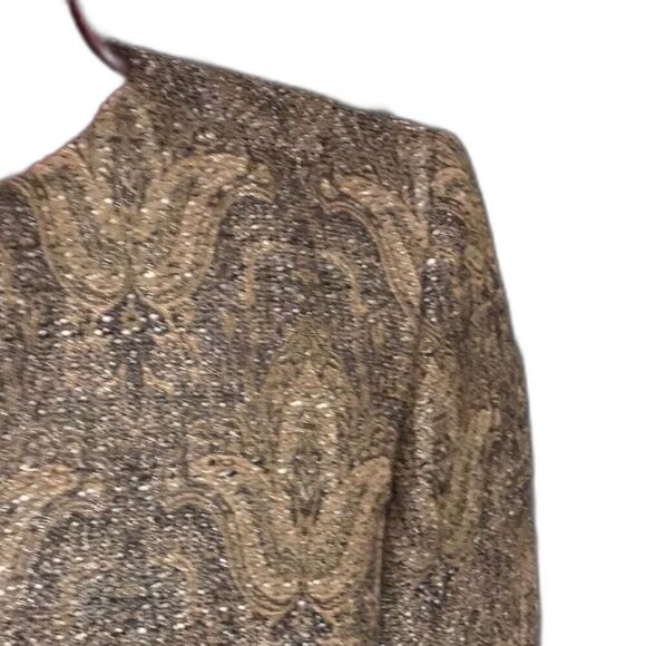 Kasper Blazer Women Size 6P Brown Tapestry Metallic Open Front Long Sleeve - Picture 5 of 8